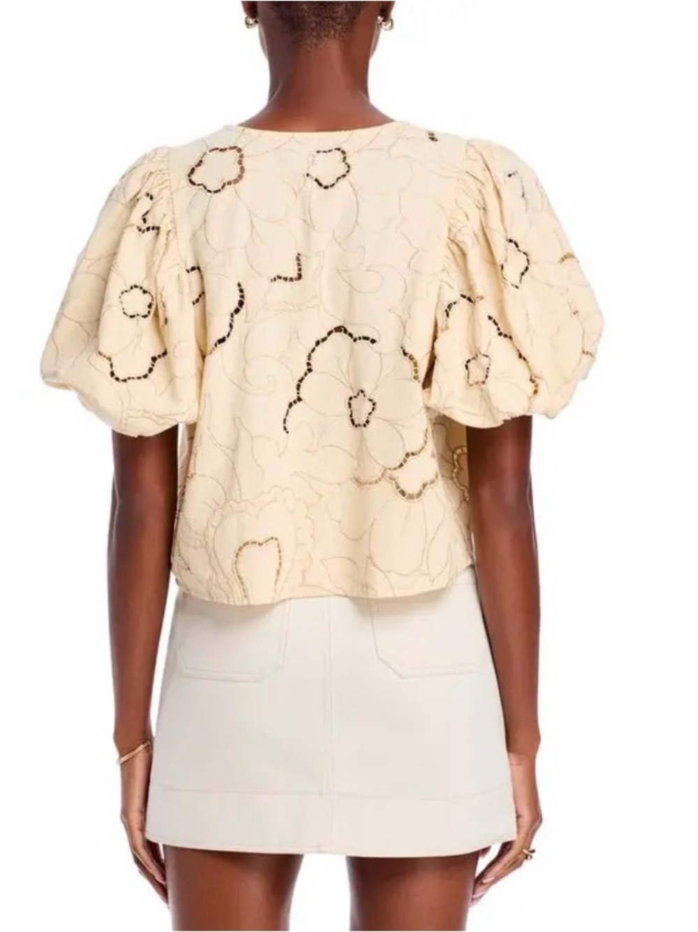 Free People Cream Eyelet Tie-Front Puff Sleeve Top - Picture 5 of 6